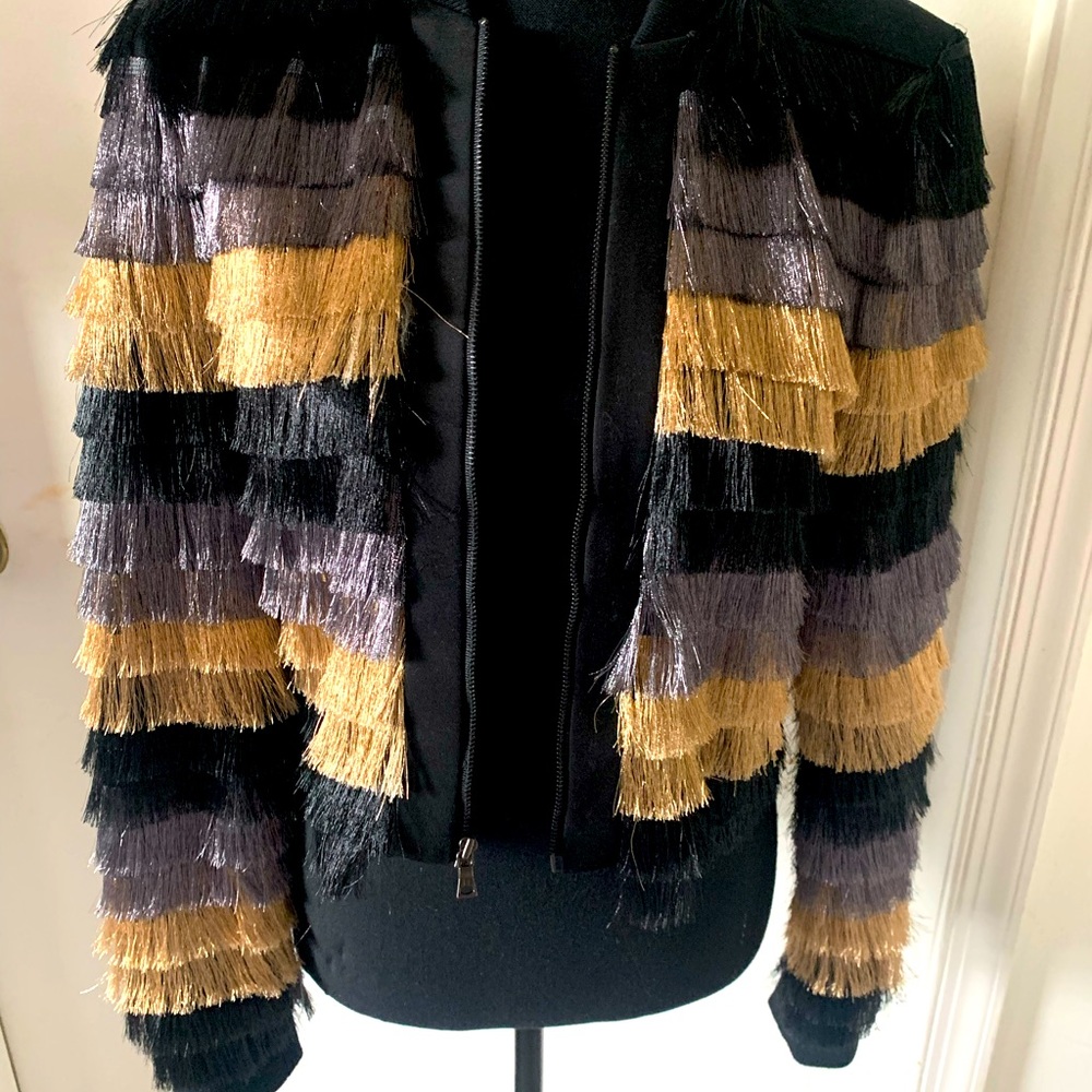 BCBG MaxAzria Colorblock Fringe Jacket - Picture 2 of 3